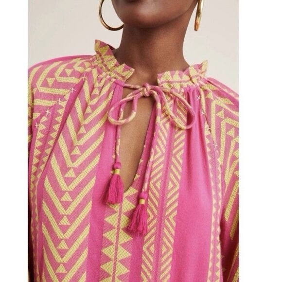 Maeve Anthropologie Dominique Tunic Dress Tassel Tie Neck Pockets Pink Size XS - Picture 4 of 14
